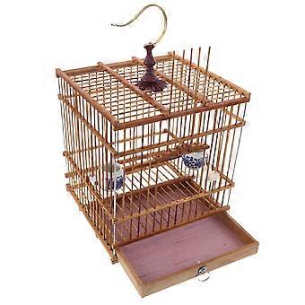 Bamboe vogelkooi: Handgemaakte rechthoekige vogelkooi met uitneembare lade en ophanghaak - Vintage decoratieve verblijfplaats voor grasparkieten, dwergpapegaaien en papegaaien