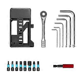 Portable Bike Repair Multitool Set Small Ratchet Wrench Lightweight Cycling Tool with Metal Bits and Extension Bar Black