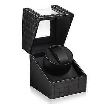 Automatic Single Watch Winder in Black Fiber Leather with Japanese Quiet Motor Flexible Watch Pillow Bidirection Rotation