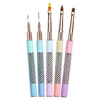 5PCS Comfort Grip Nail Art Brushes Hollow Handle Nail Pens For Superior Control In Lining And Blending Techniques Multicolor