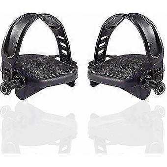Set of 2 Anti-Slip Pedals with Adjustable Straps for Stationary Bikes, Black_jch1