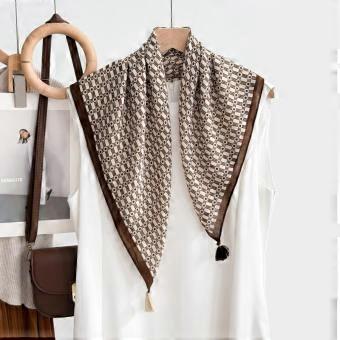 New high-end plaid striped beard square scarf warm neck protection ear scarf imitation cashmere thin fringed silk scarf
