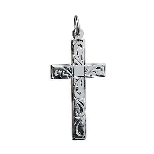 Silver 34x19mm hand engraved flat latin Cross