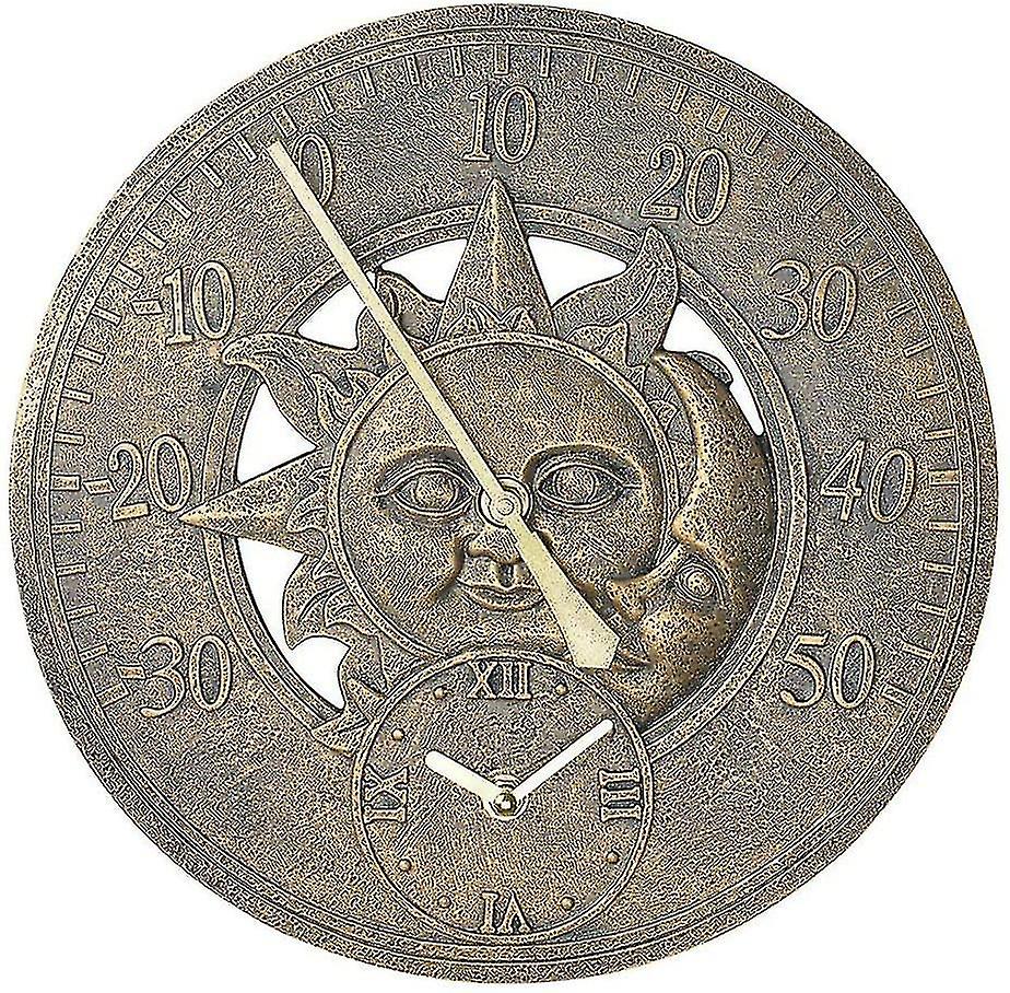 Thermometer Clock Vintage Wall Clock Retro Decoration Station Hanging Clock Sun Moon Pattern