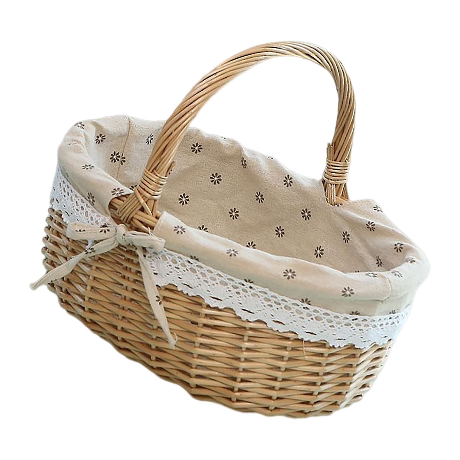 Wicker Wicker Picnic Basket Washable Liner For Camping  Daisy Pattern