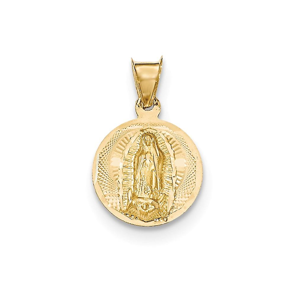 14k Yellow Gold Polished and satin-Polished and Sparkle Cut Lady Of Guadalupe Circle Pendant Necklace 13.07x12.85mm Wide