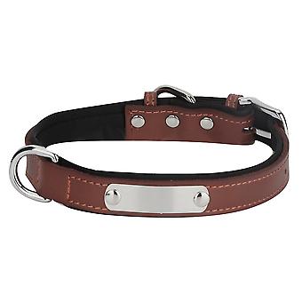 Verstellbares Hundehalsband aus PU-Leder mit eingraviertem Namen aus Edelstahl (braunes M)