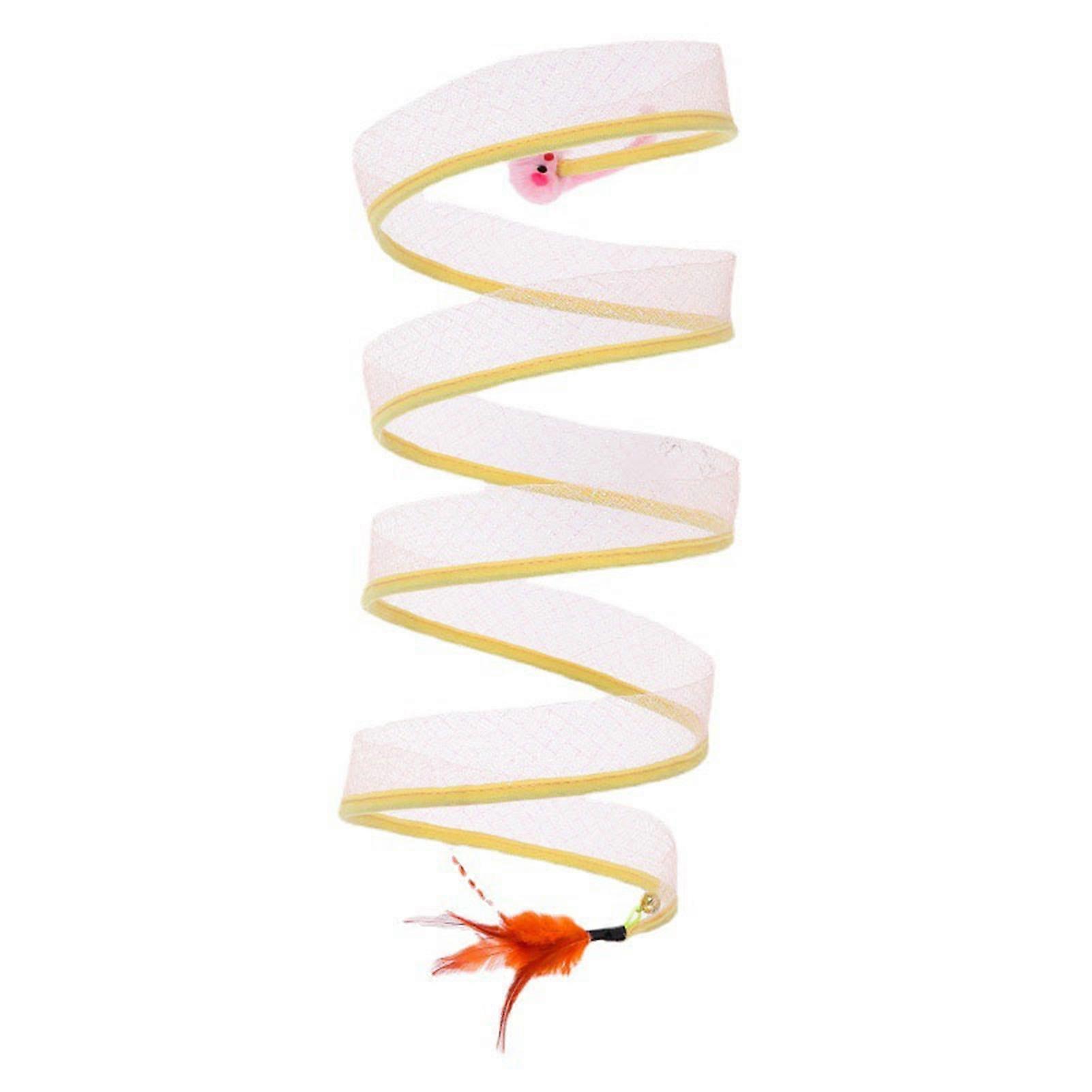 Folded Cat Tunnel Toy Interactive Funny Collapsible S Type Cat Tunnel with Feather for Pet Cat Kitten Indoor Outdoor Mouse 