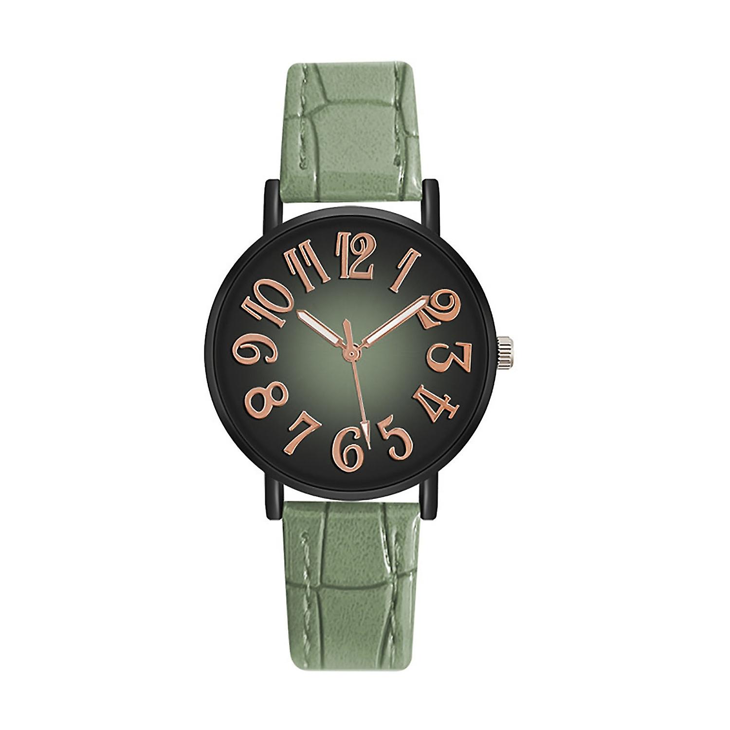 Student Watch Minimalist Faux Leather Strap Round Dial 3D Numbers Precise Time Decoration Exquisite