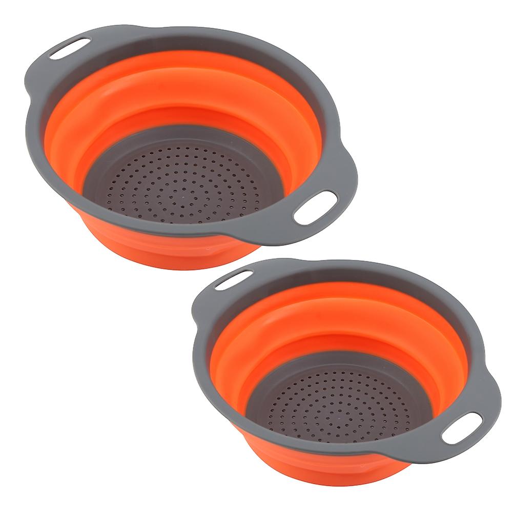 2pcs/ Set Round Silicone Durable Foldable Draining Basket Kitchen Tool(Orange)
