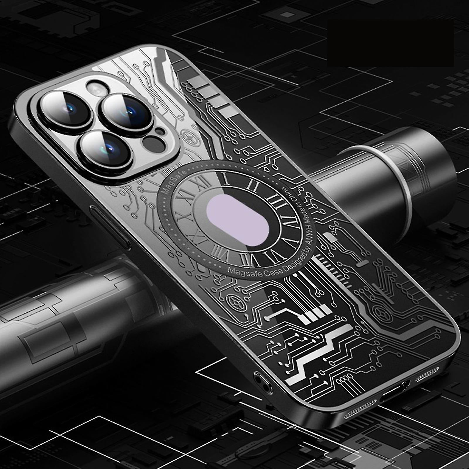 Para Iphone 15 Pro Max/15 Ultra Funda magnética compatible con Magsafe Circuit Mechanical Gear Pattern Thin Cool Case 15 Pro Max/15 Ultra