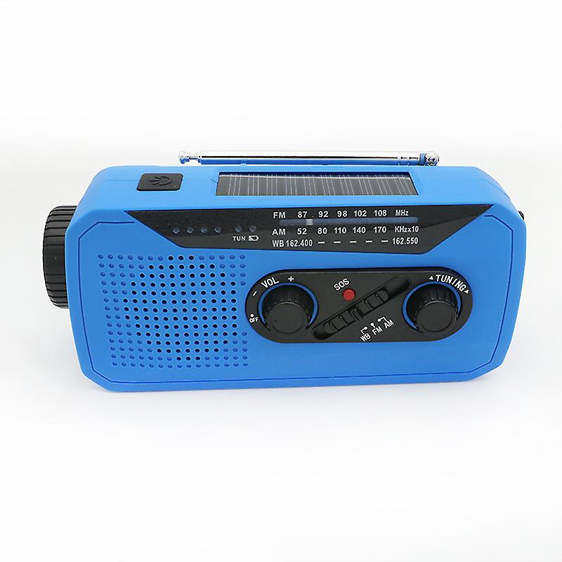 Solar Hand Crank Rechargeable Radio Mini Emergency Flashlight Radio - Blue