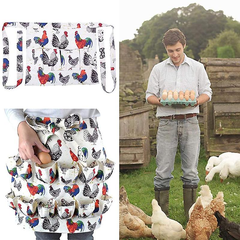 Egg Collecting Apron, Bag Eggs Apron, Farm Apron for Eggs, Cute Fabric Egg Apron Eggs with 12 Pockets for Duck Eggs, Quail Eggs, Orange, Strawberries