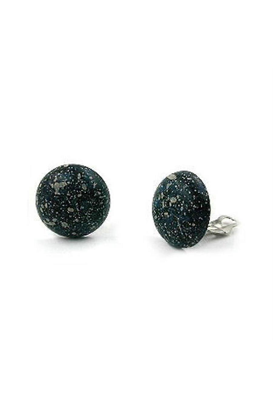 Earring Clip-on Round Blue Black - Gl04749
