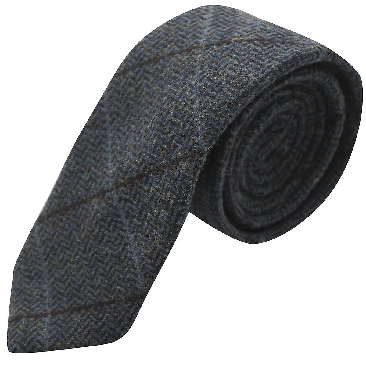 Boys Aegean Blue Herringbone Check Tie