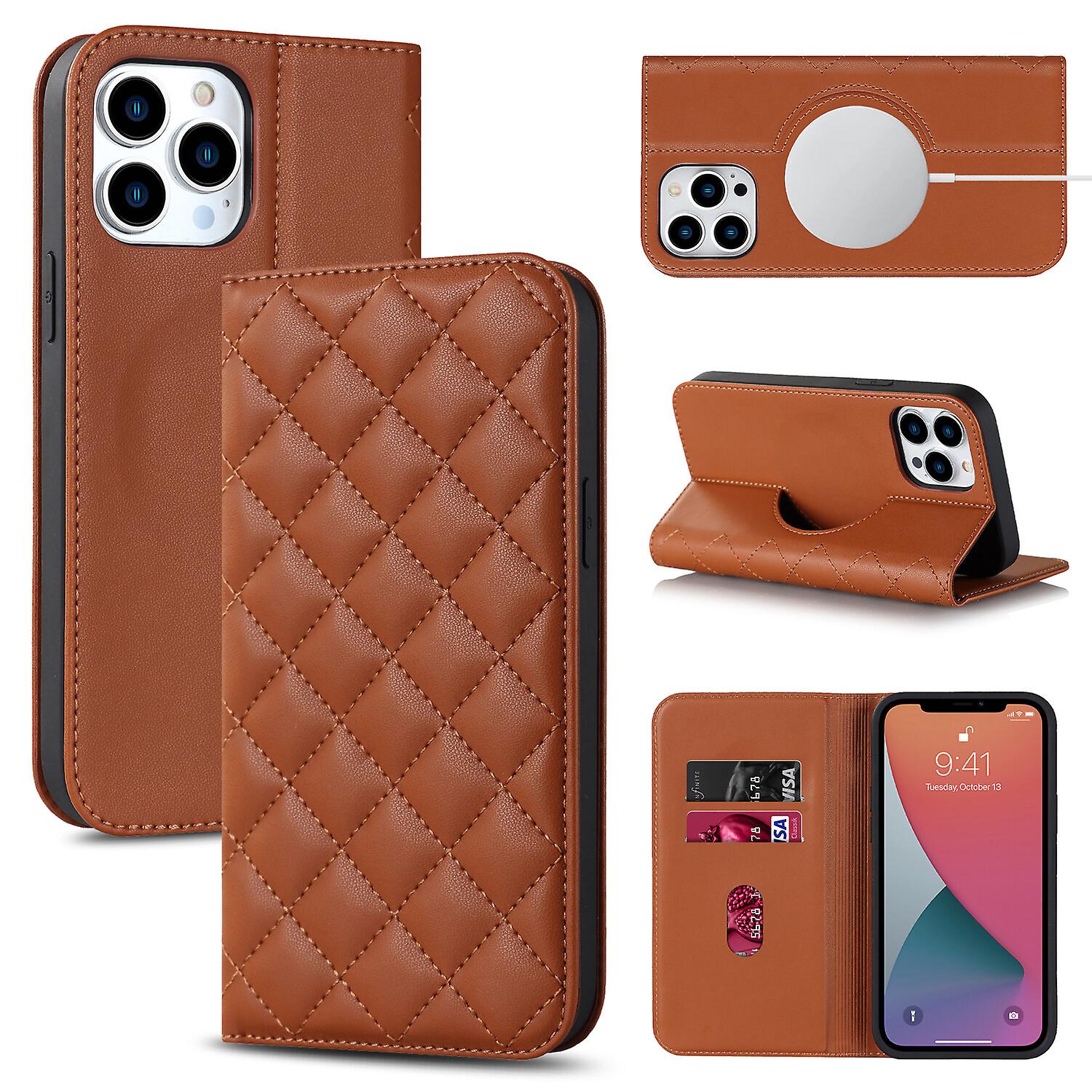 For iPhone 12 Pro Case Leather Wallet Flip Phone Case with Magsafe