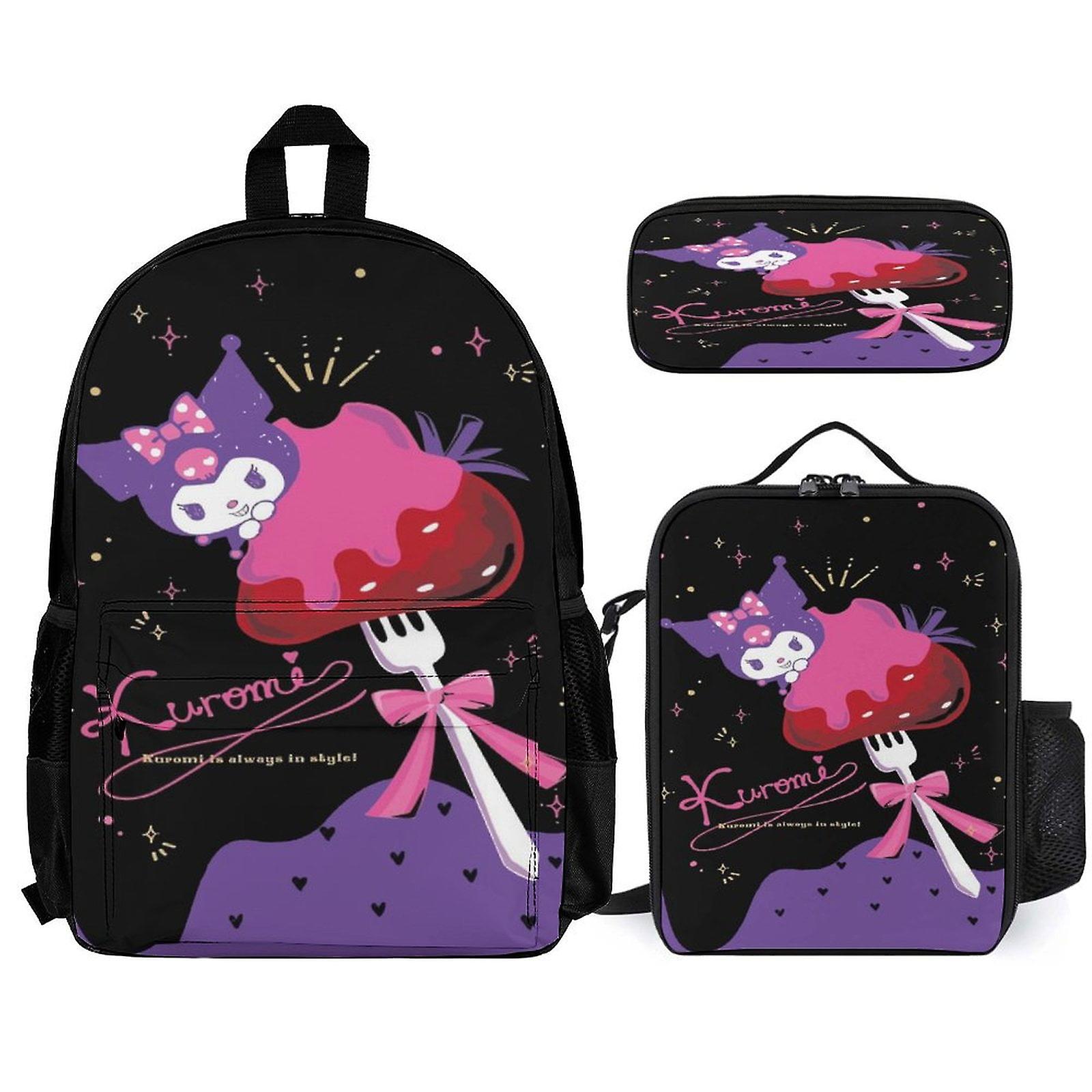 Kuromi Backpack 3 Piece Set Laptop Backpack with Pencil Case Lunch Bag Combination