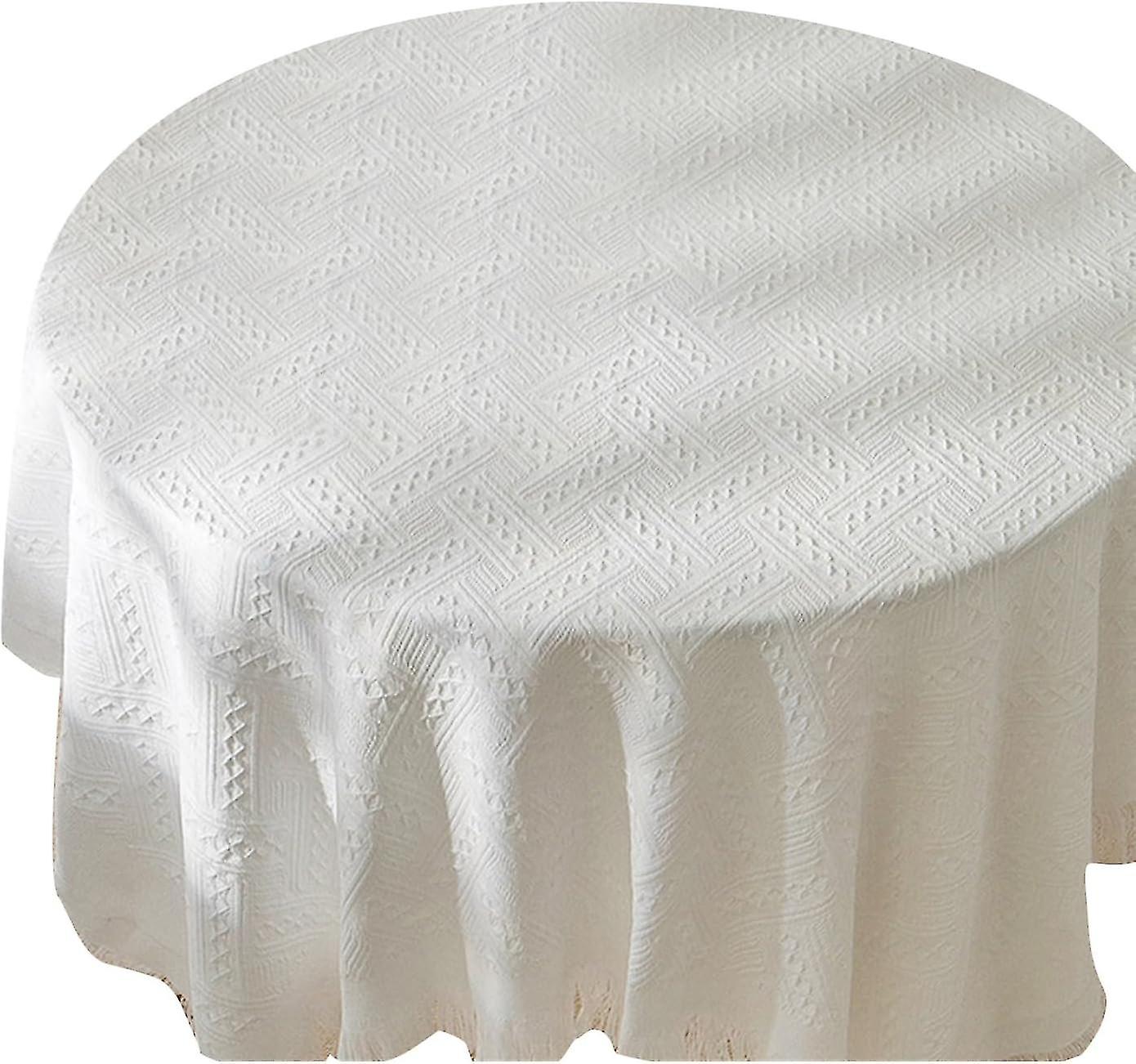 Lace Round Rectangular Cotton Linen Tablecloth with Tassels - Ideal for Kitchen, Dining, Party and Wedding
