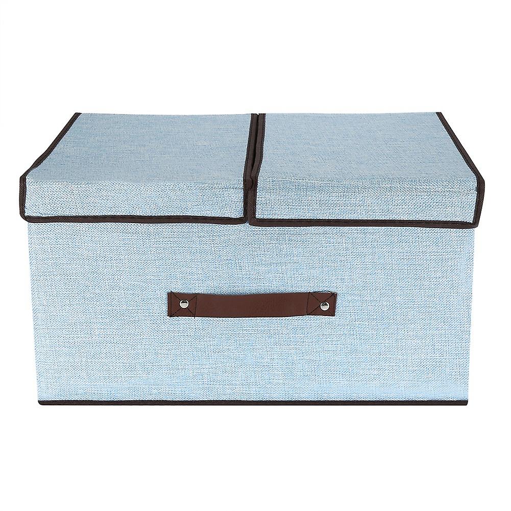 2 Section Storage Box Organizer Divider with Lid and Removable Liner for Clothes Books (Blue)