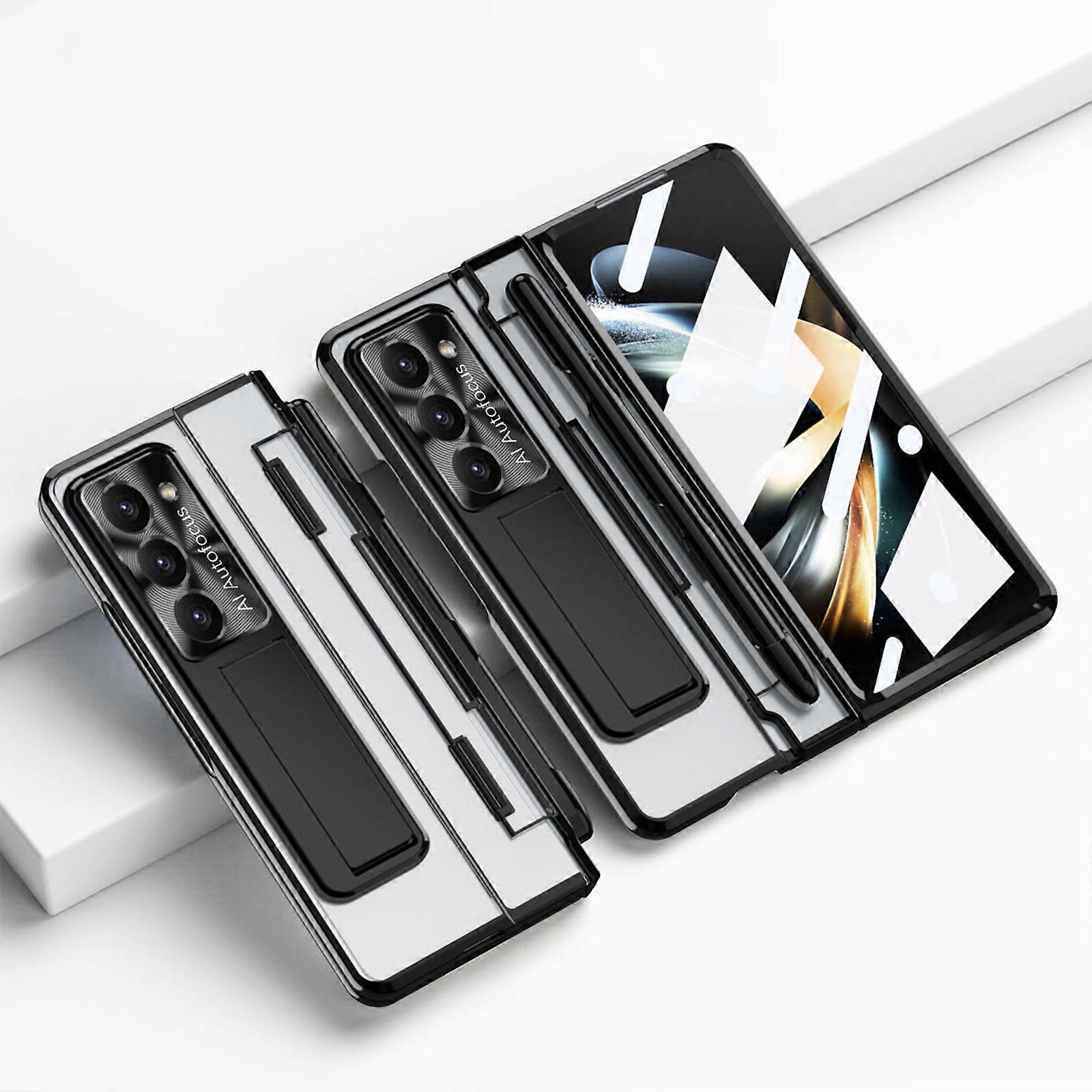 for Samsung Galaxy Z Fold 6 Case Hinge Protection, Luxury Plating Transparent All-Inclusive Case Bulit-in Screen Protector Kickstand Cover