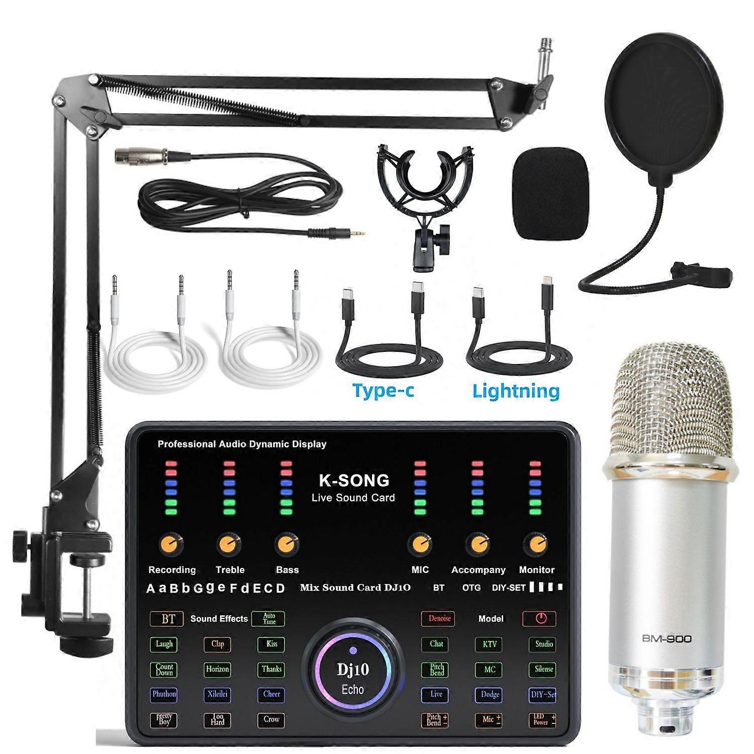 Computer recording karaoke microphone microphone live broadcast sound card set