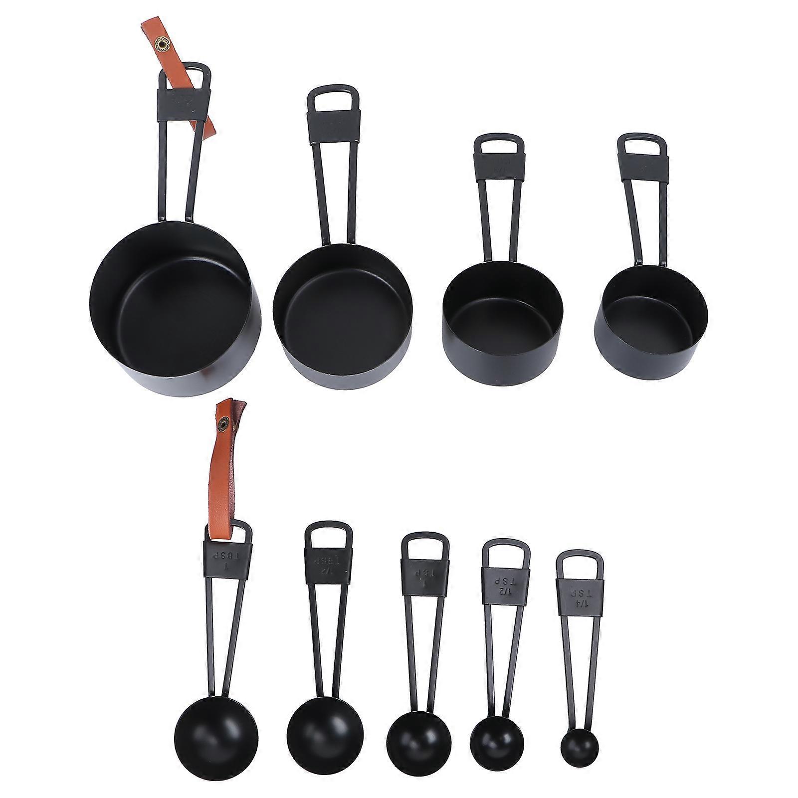 9pcs Staineless Measuring Cup and Measuring Spoon Set (Black)