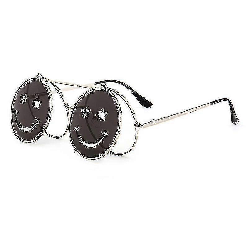 Clear Double-layer Sunglasses Foldable Cute Smiley Glasses