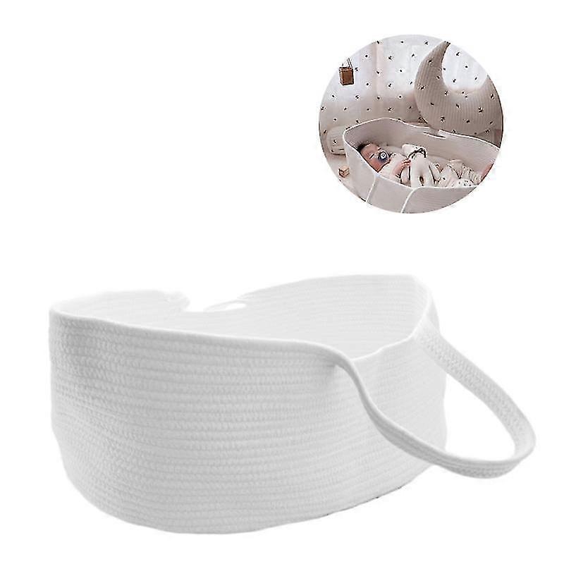 Panier pour bébé portable en corde de coton tissé, berceau pour bébé (blanc pur)