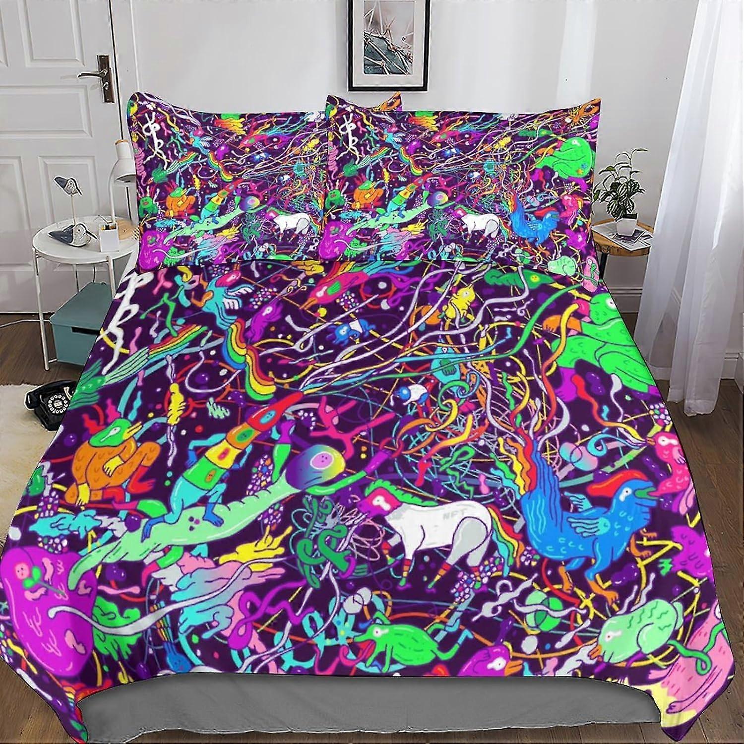 doodle 3D Print Microfiber Bedding Set, with Colorful Duvet Cover and Pillowcases, Suitable for Boys and Girls with Zipper Closure 3 Pcs Double