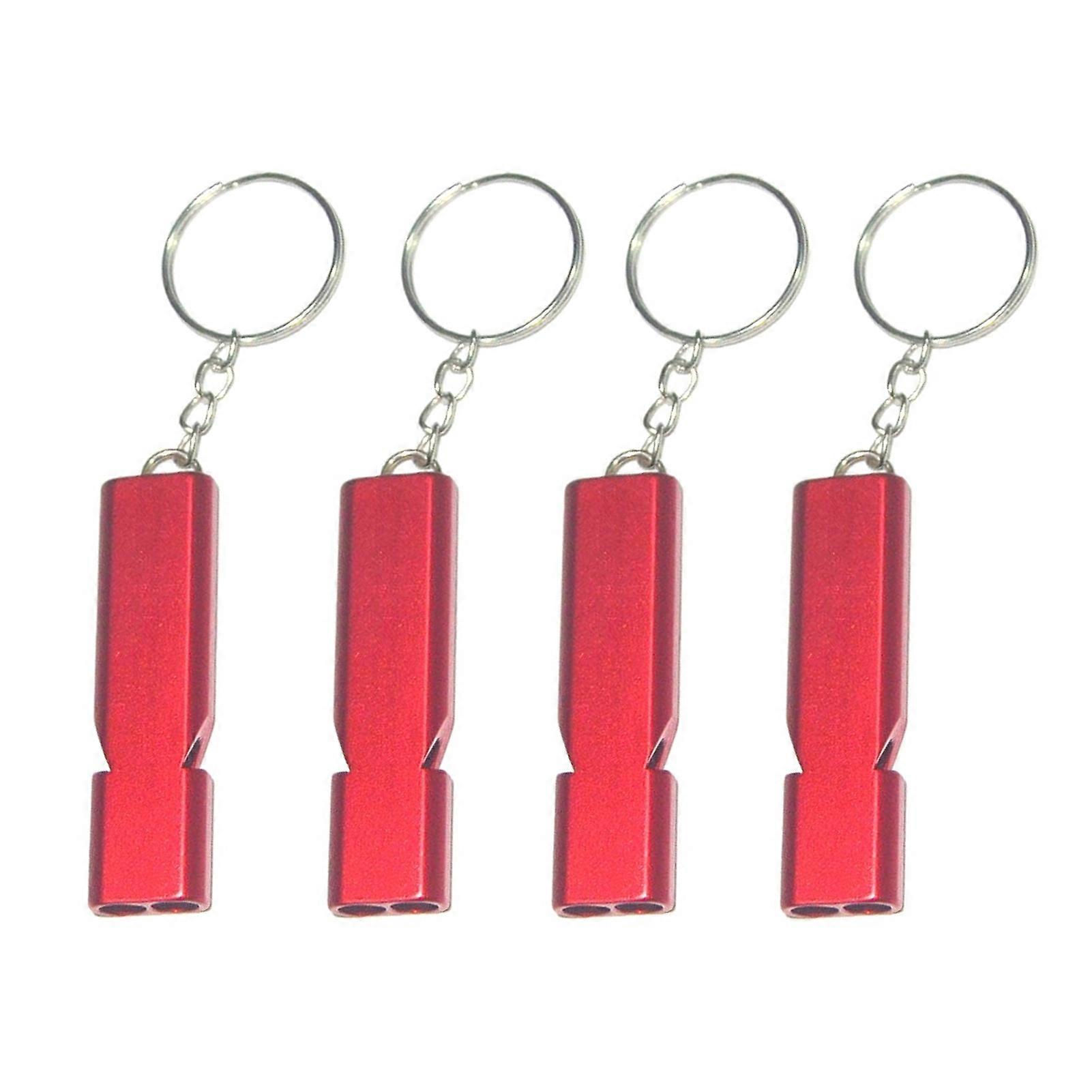 4Pcs Double Tube Emergency Whistles Clear Loud Sound Compact Size Portable Corrosion-Resistant Safety Survival Whistles with Keyring