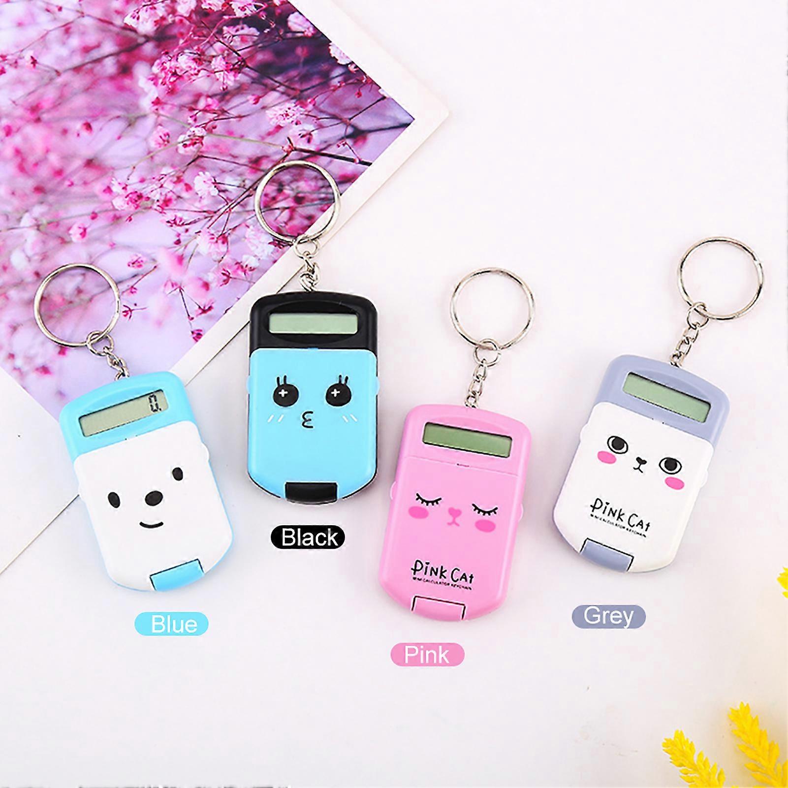 Mini Calculator Cute Cartoon with Keychain 8 Digits Display Portable Pocket Size Calculator for Children Students School Supplies