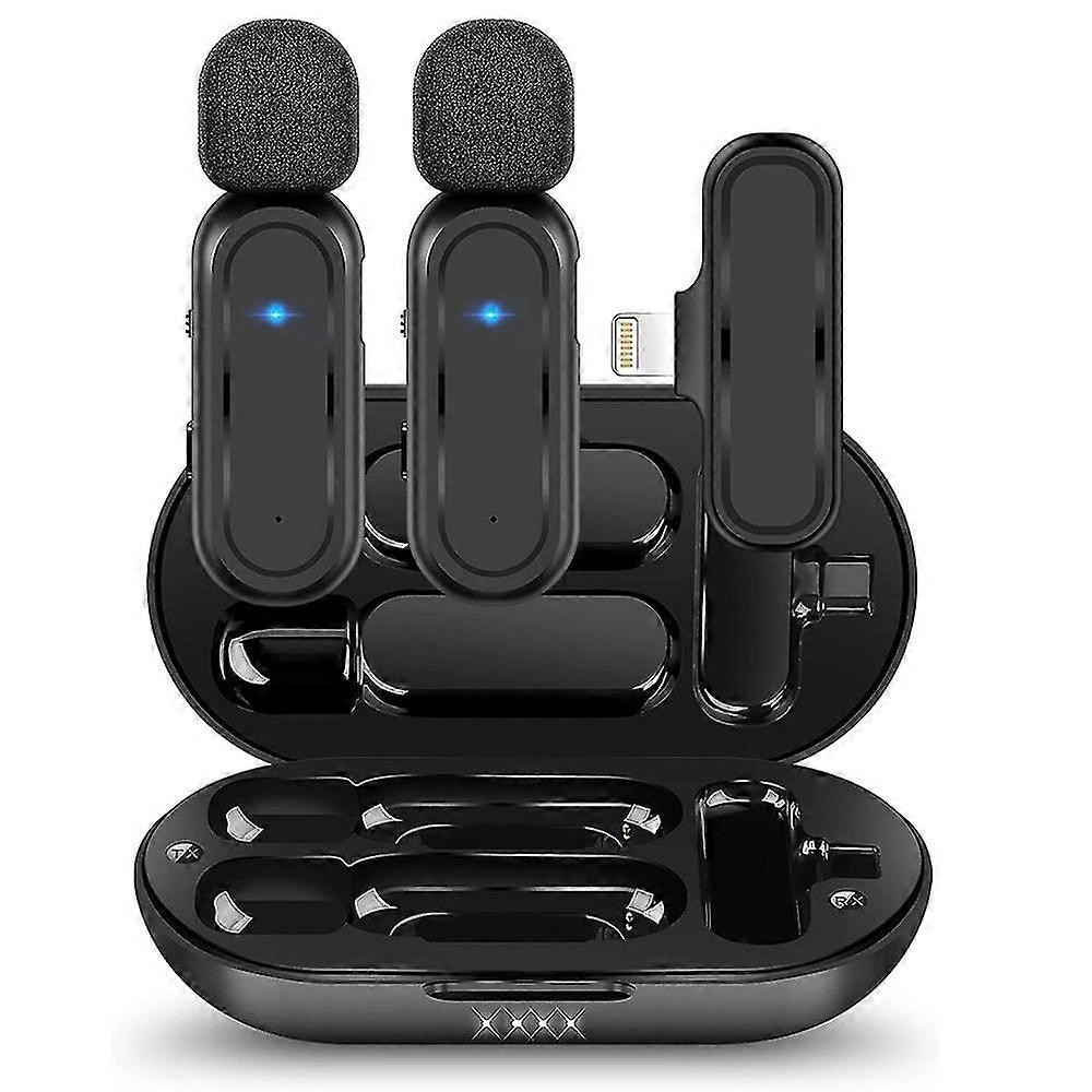 2 Pack Wireless Lavalier Microphone With Charging Case - Clip On Lapel Microphone Wireless For Video Recording Vlog, Youtube, Interview, Denoise Light