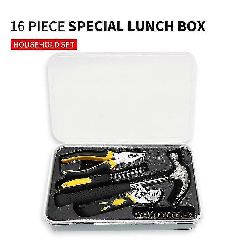 16pcs Household Tool Box Pliers Wrench Hammer Extension Bar Multi-purpose Tool Kits