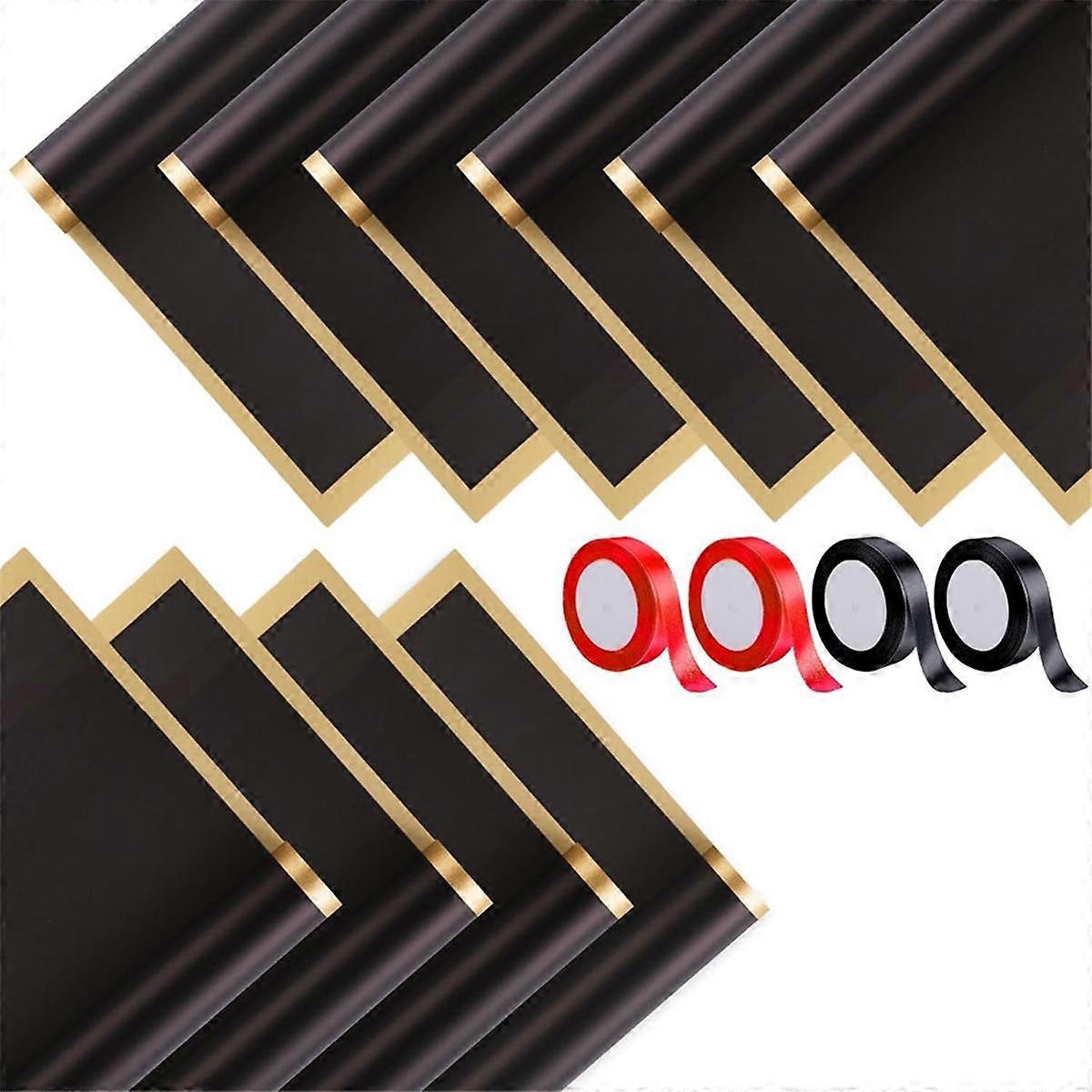 100 Sheets Black Flower Wrapping Paper Gold Edge Bouquet Accessories,23 Inch Florist Floral Bouquet