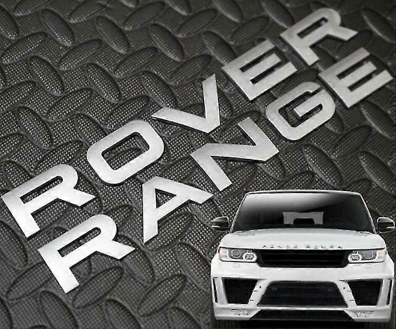 Matt silver range rover front grill bonnet badge emblem bonnet and back boot lettering badge (pack of 2)