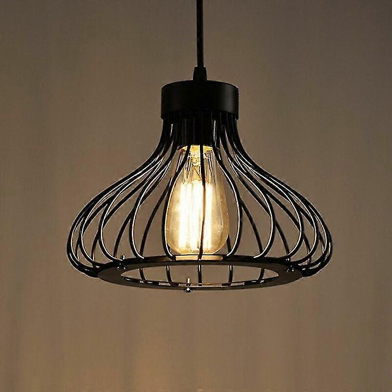 Retro Metal Pendant Lamp Black Cage Industrial Vintage Pendant Lights Metal Retro Antique Pendant Lights Cage Edison Base E27 Ceiling Light Fixture