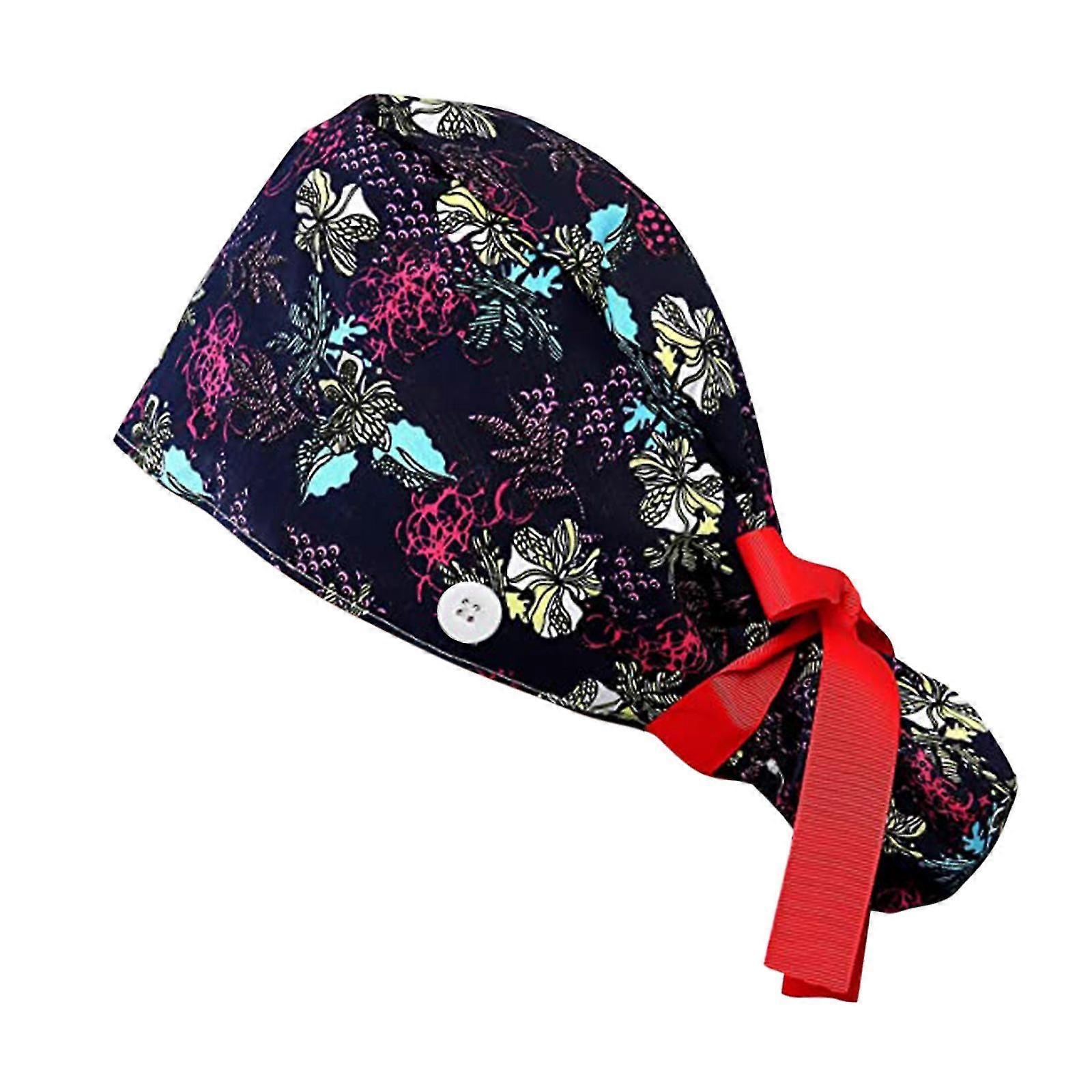 Scrub Cap With Buttons Bouffant Hat With Sweatband For Womens And Mens