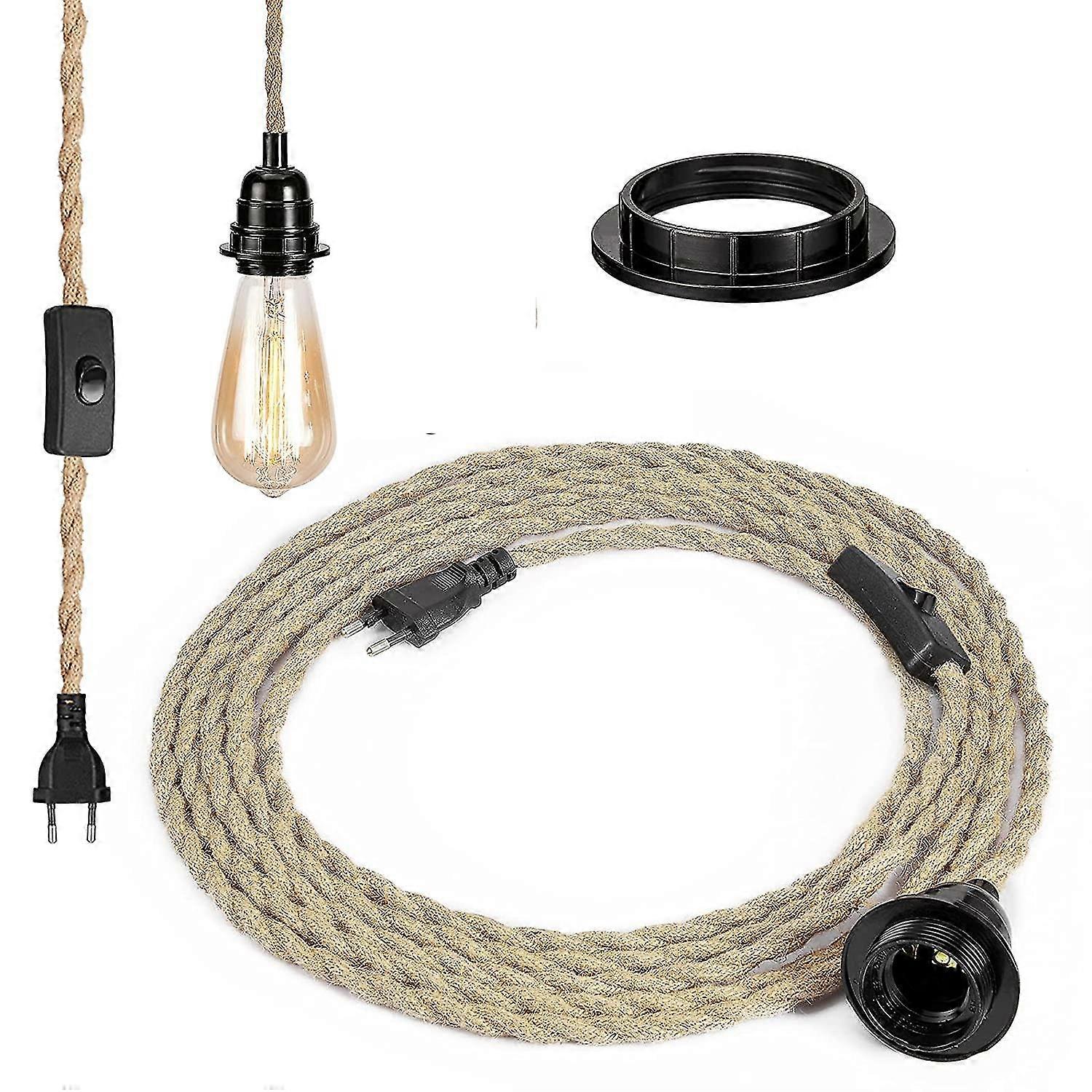 E27 2 Core Linen Electrical Cable, Textile Coated Twisted Pair Pendant Lamp With Dimmable Switch And 1.5m Socket Suitable For Home Indoor