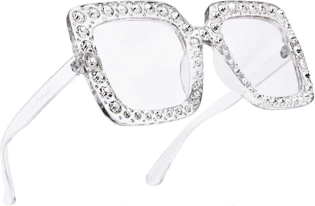 Square Diamond Rhinestone sluneční brýle román Oversized Celebrity Shades White