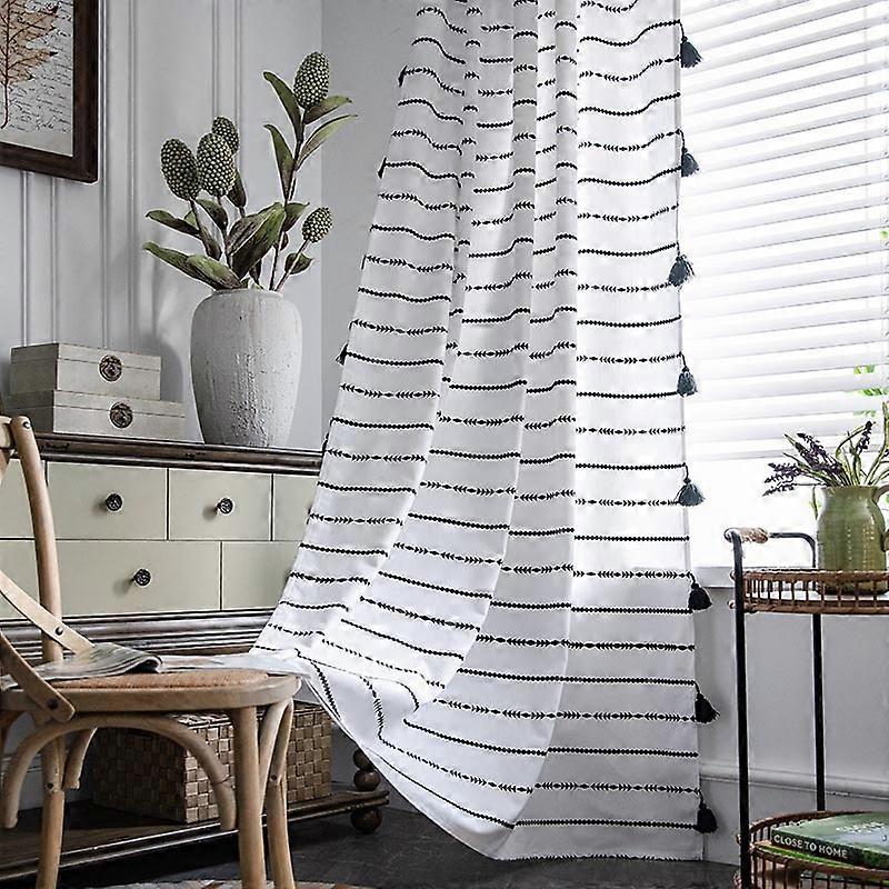 Boho Style Black Striped Window Curtains