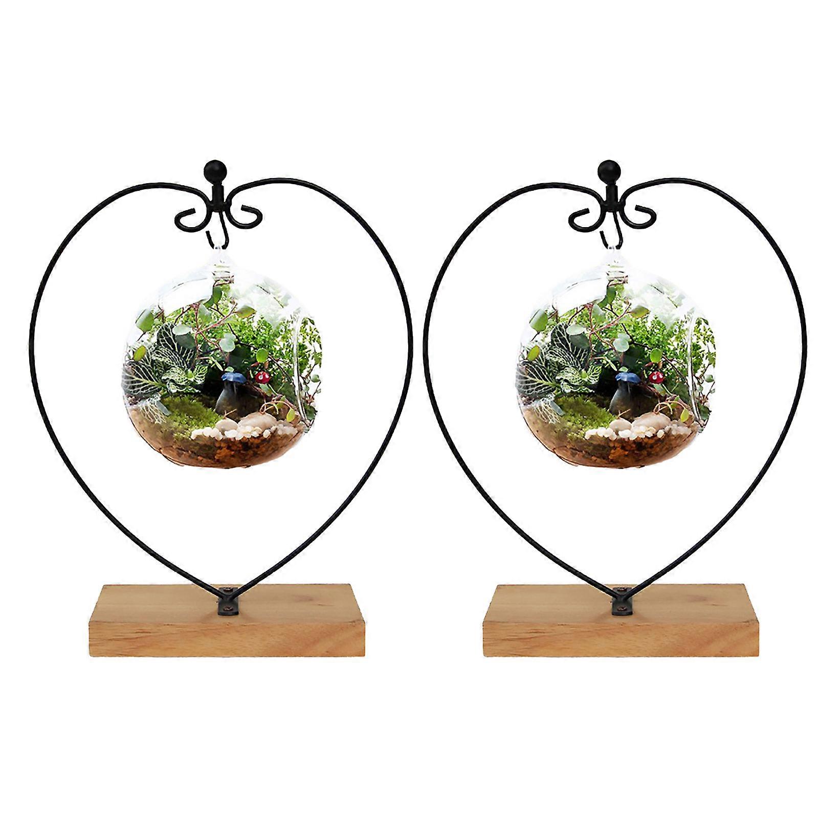 2 Pcs Decorative Brackets Heart Shape Stable Structure Glass Globe Ball Soft Plush Hanging Display Stand Ornament Metal Stand Flower Pot Holder Pothoo