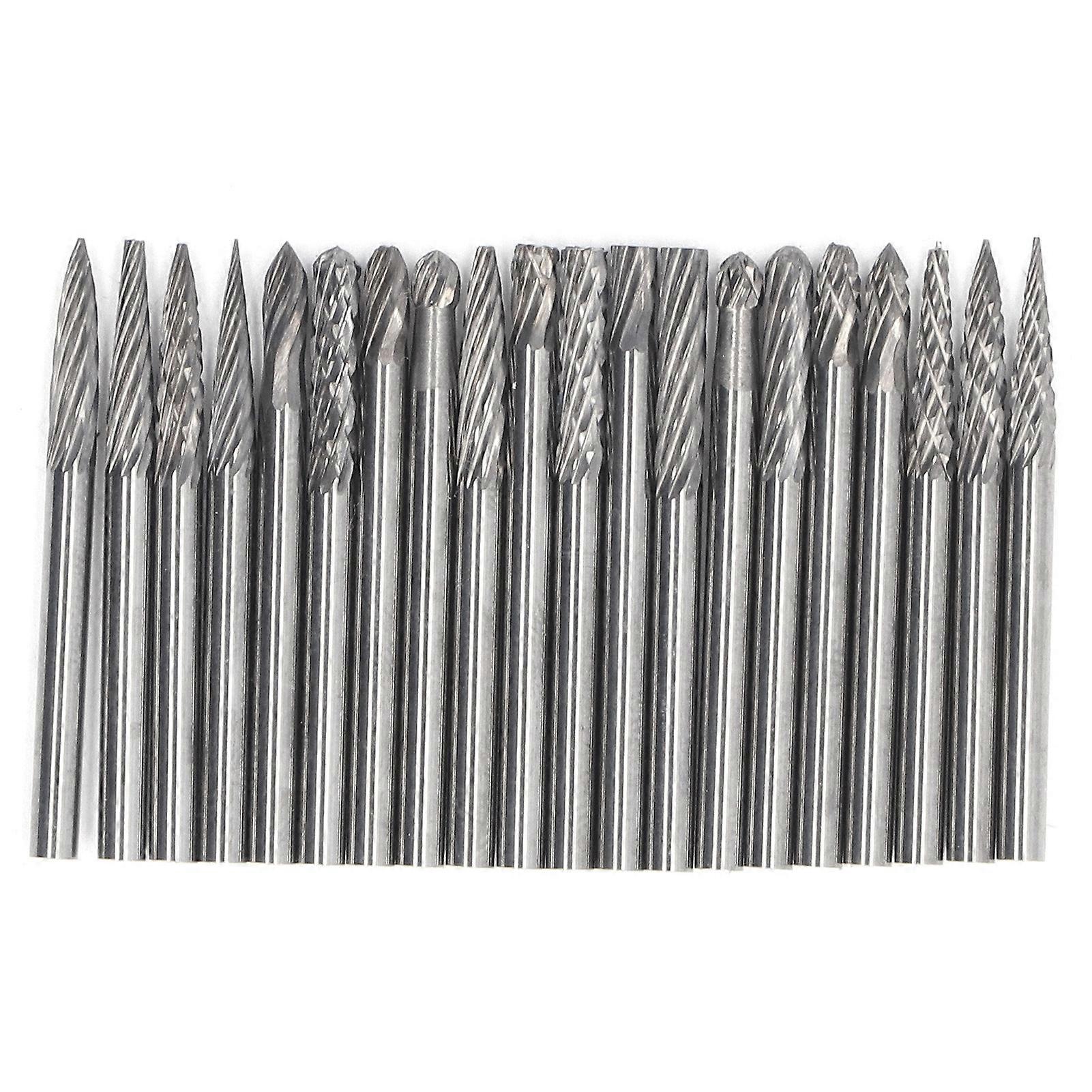 20Pcs Tungsten Carbide Burr Set Cutter Bit Cone End Mill Single Double Pattern 1/8in Shank