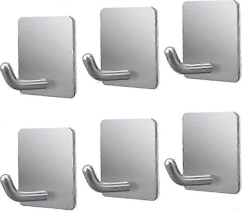 6 Pack Stainless Steel Adhesive Door Hooks  Rustproof Waterproof Sticky Hooks