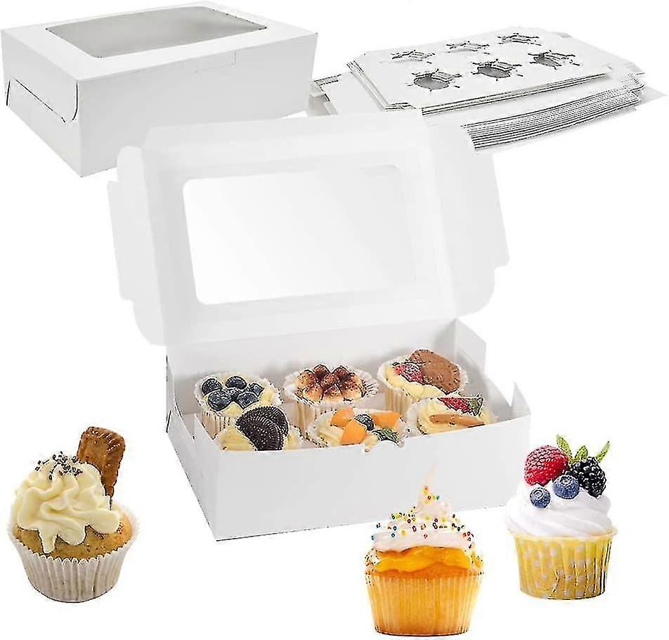 15 Pcs Cupcake Boxes, 6 Hole Cupcake Box White Bakery Box Muffin Boxes Cupcake