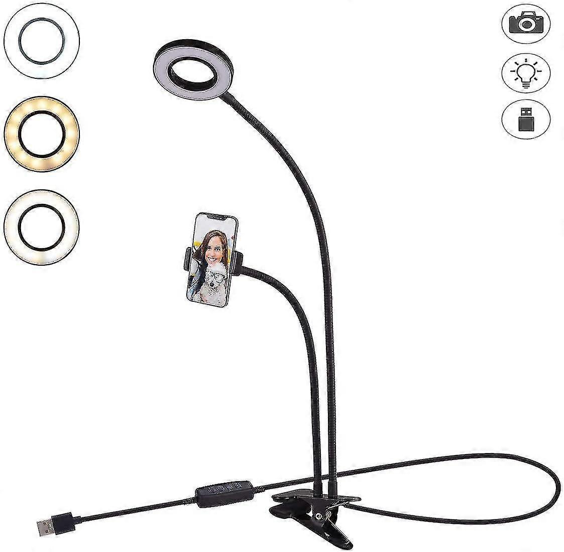 Live Ring Light Led Camera Lighting With Mobile Phone Holder With Flexible Arm