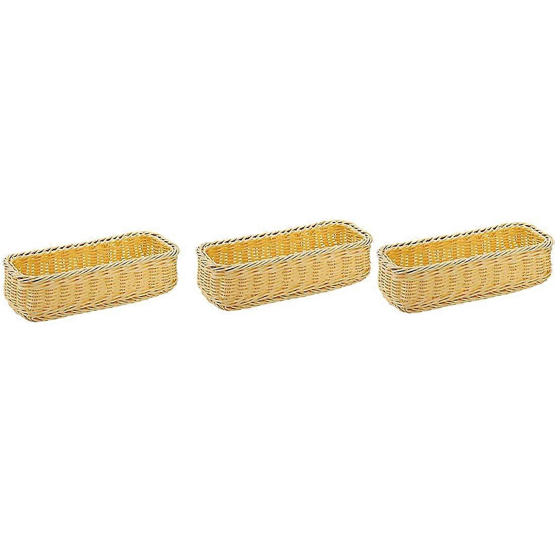 3 Pack Rattan Bread Basket,Rectangular Woven Basket,Service Basket for Storage Fruit,Vegetables,Kni