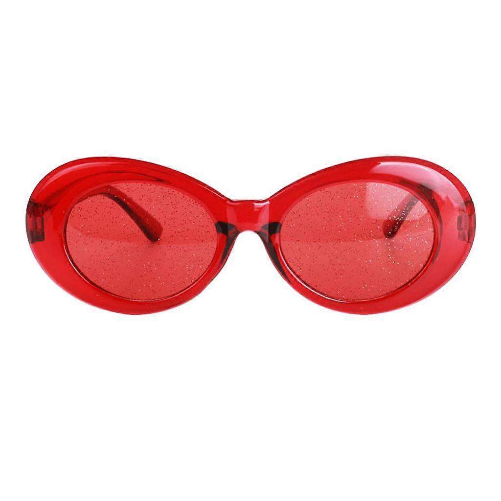 Retro Transparent Clout Goggles Oval Bold Mod Thick Framed Sunglasses Red