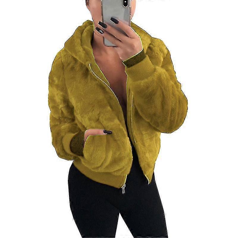 Mulheres Fleece Fluffy Casaco Com Capuz Jaqueta Outwear