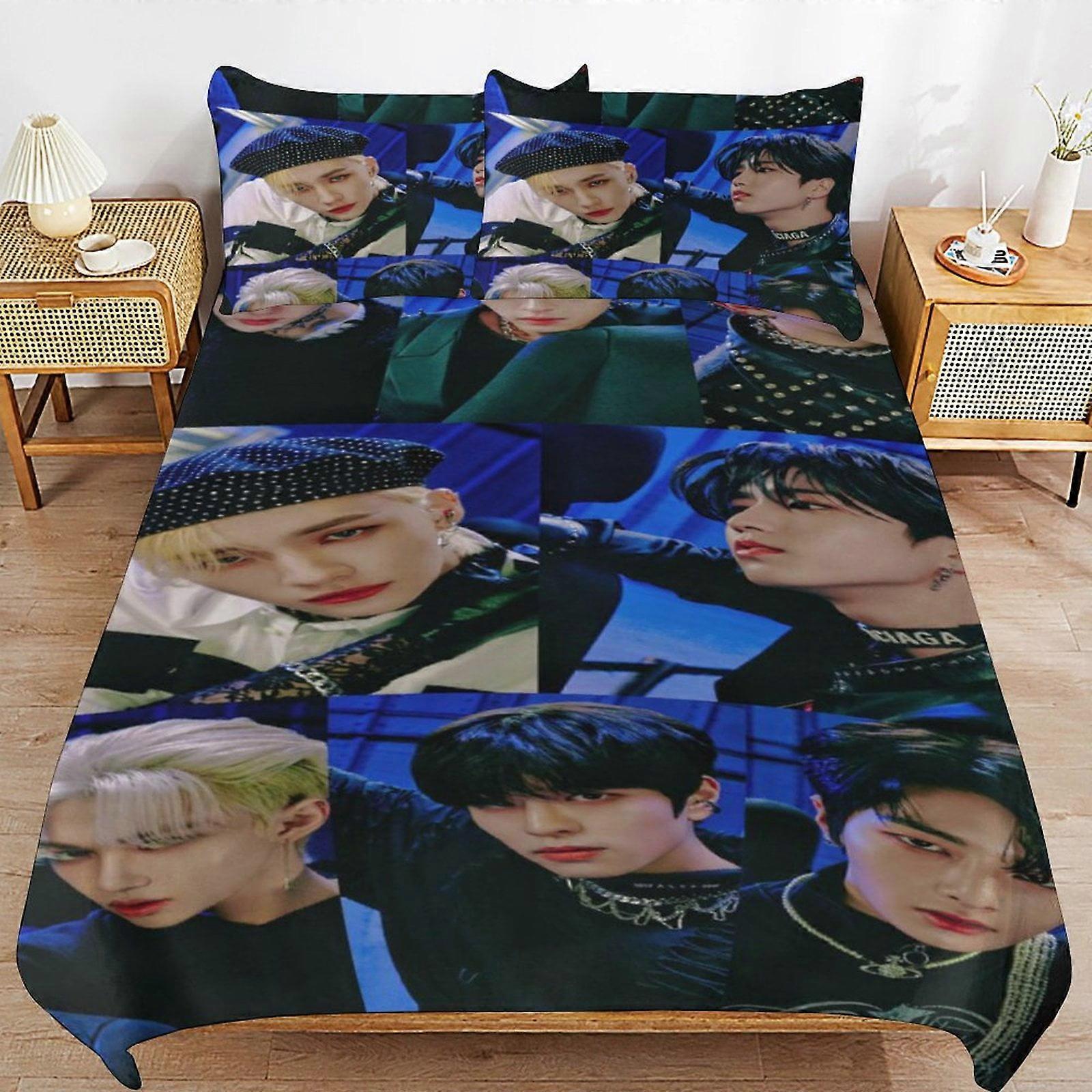 Bedding set WM188 Stray Kids Bedding Set Duvet Cover Comfortable and Lightweight Cartoon Bedding 3 Piece (Multiple sizes to choose from) SW188
