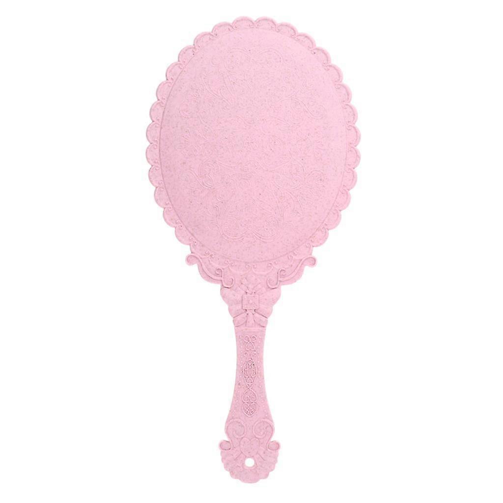 3x Antique Hand Mirror with Embossed Rose Design for Make-up Light Pink